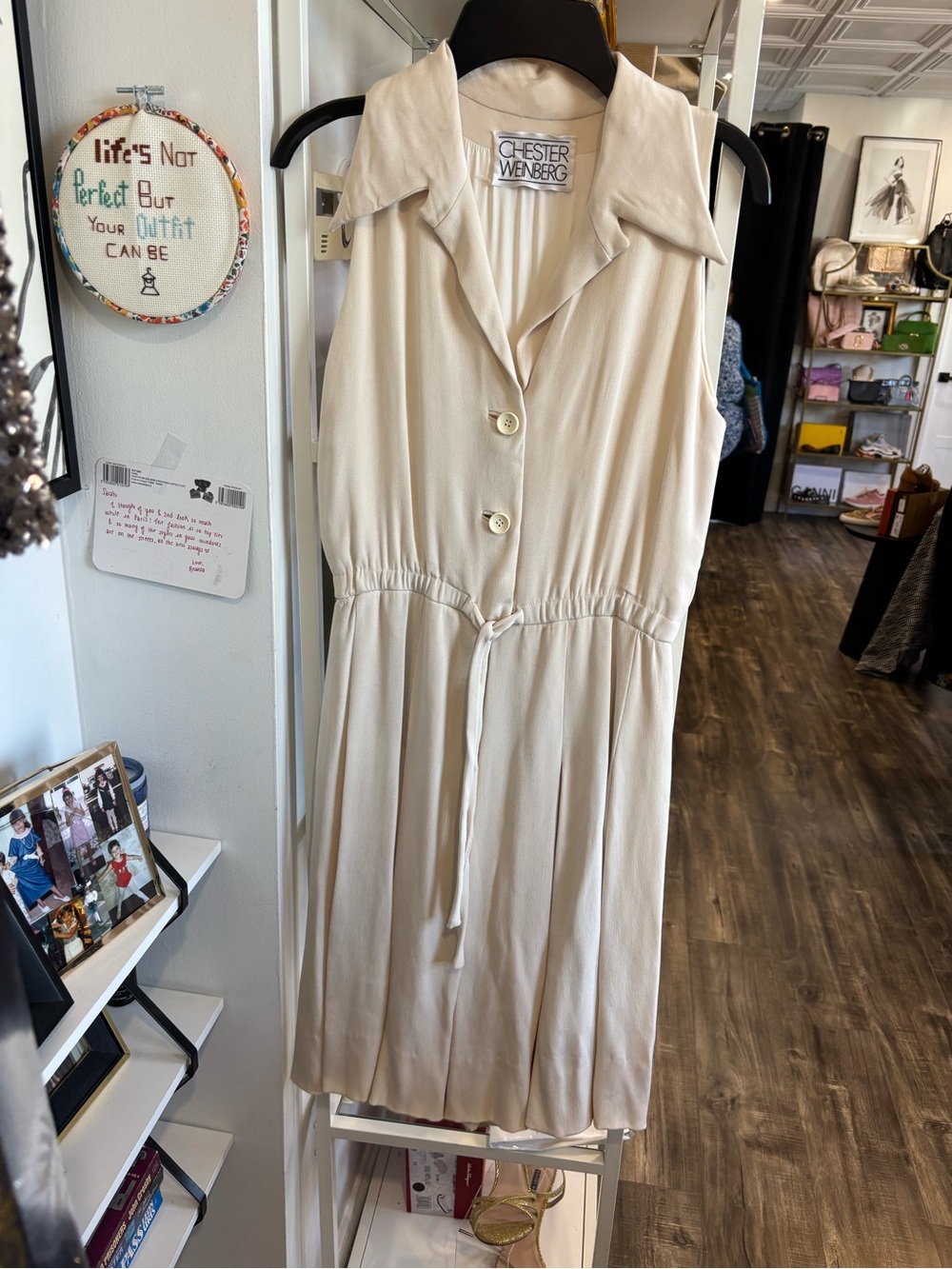 Chester Weinberg vintage Cream Sleeveless Tie-Waist Dress